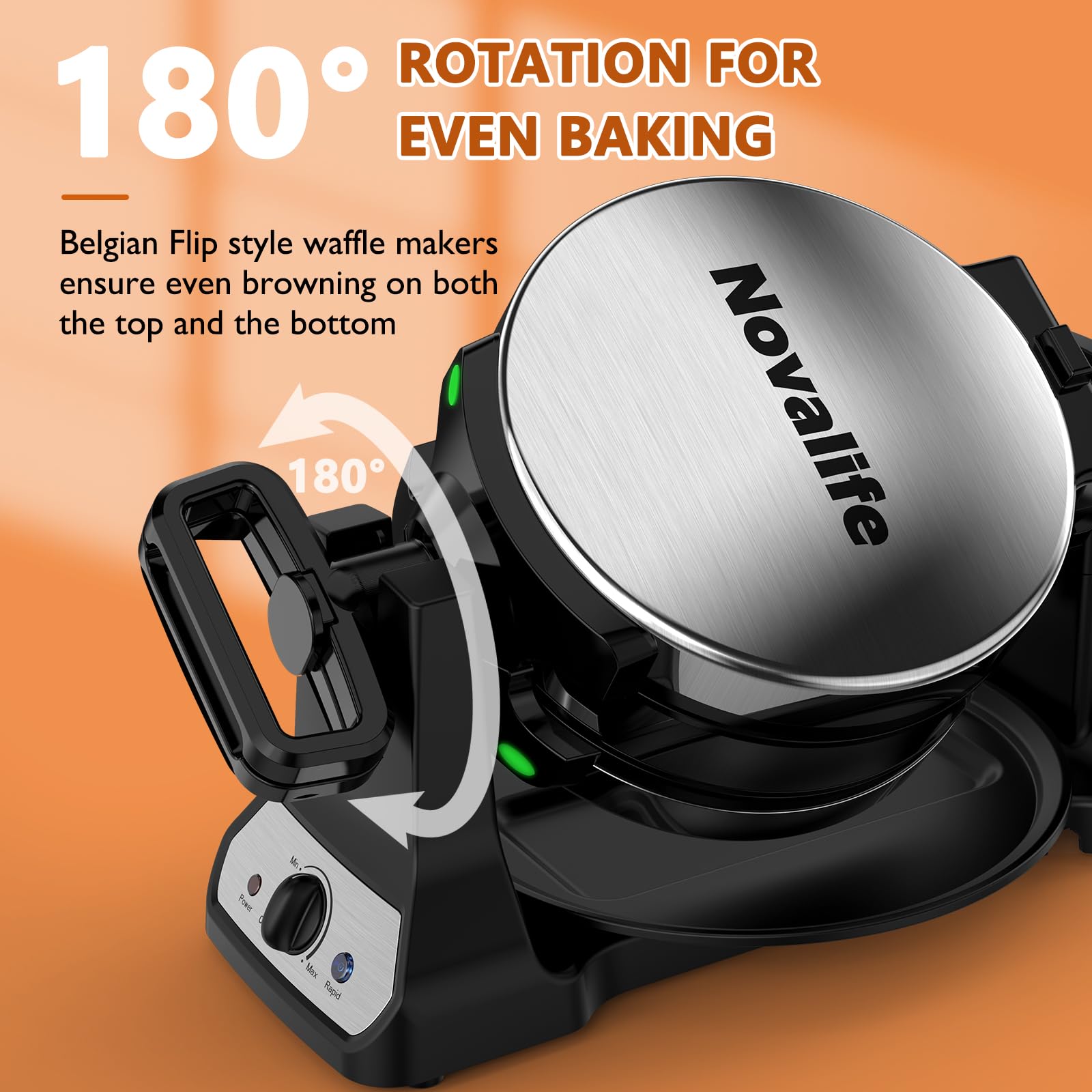 Novalife waffle-maker-browning-control lets you select preferred finish.