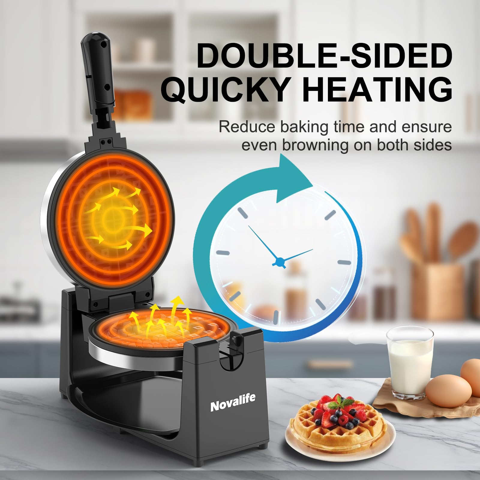 Novalife waffle maker double-sided heating delivers faster breakfast options.