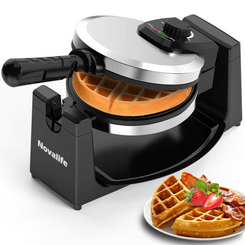 Novalife waffle maker stainless steel exterior for durable, easy-to-clean operation.