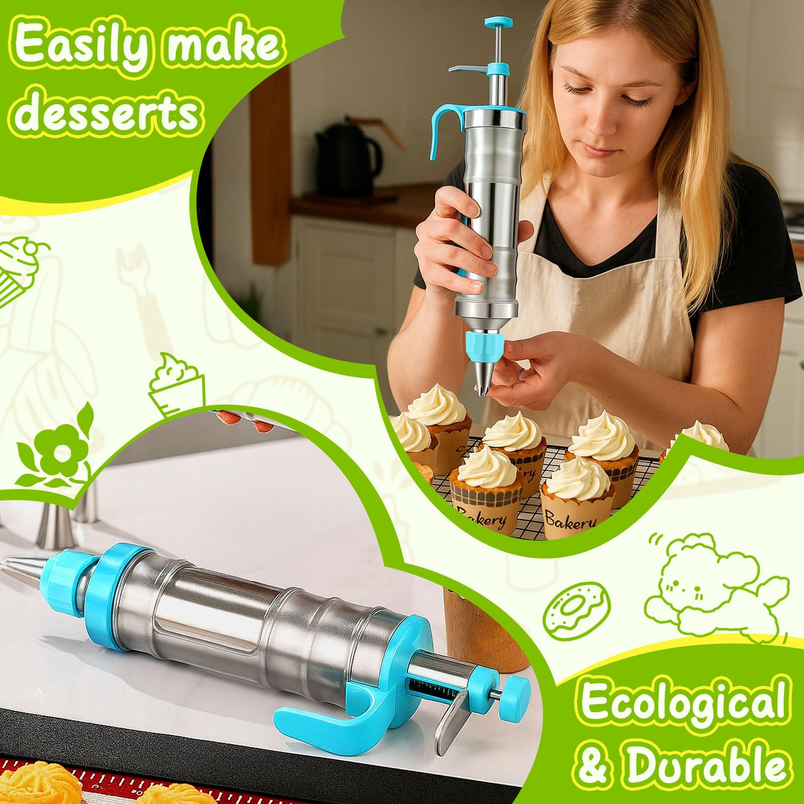 NOVANO six-tips set highlighting diverse piping patterns for creative desserts.