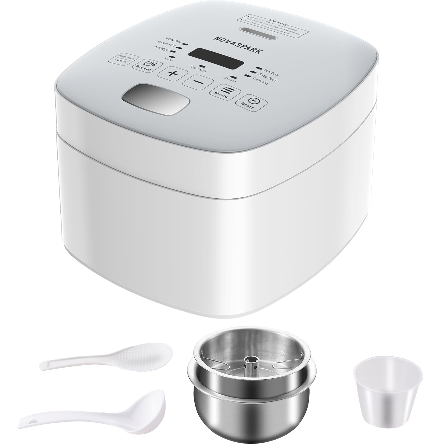 Novaspark low-carb rice cooker inner pot with stainless steel interior and easy cleanup.