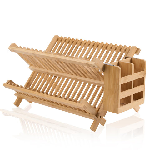 NOVAYEAH 2-tier bamboo dish drying rack with ample plate storage