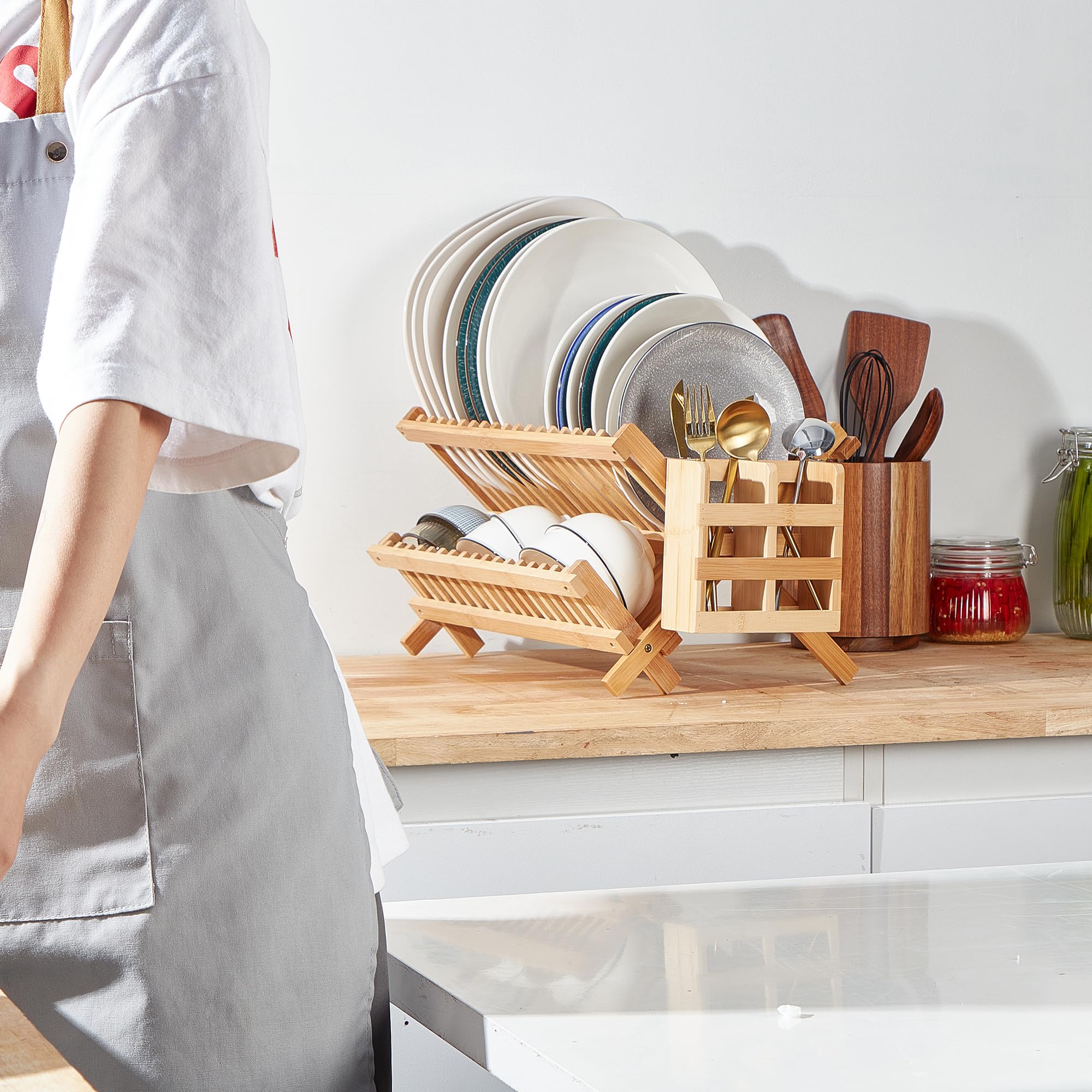 NOVAYEAH dish rack with utensil holder and clips for organization