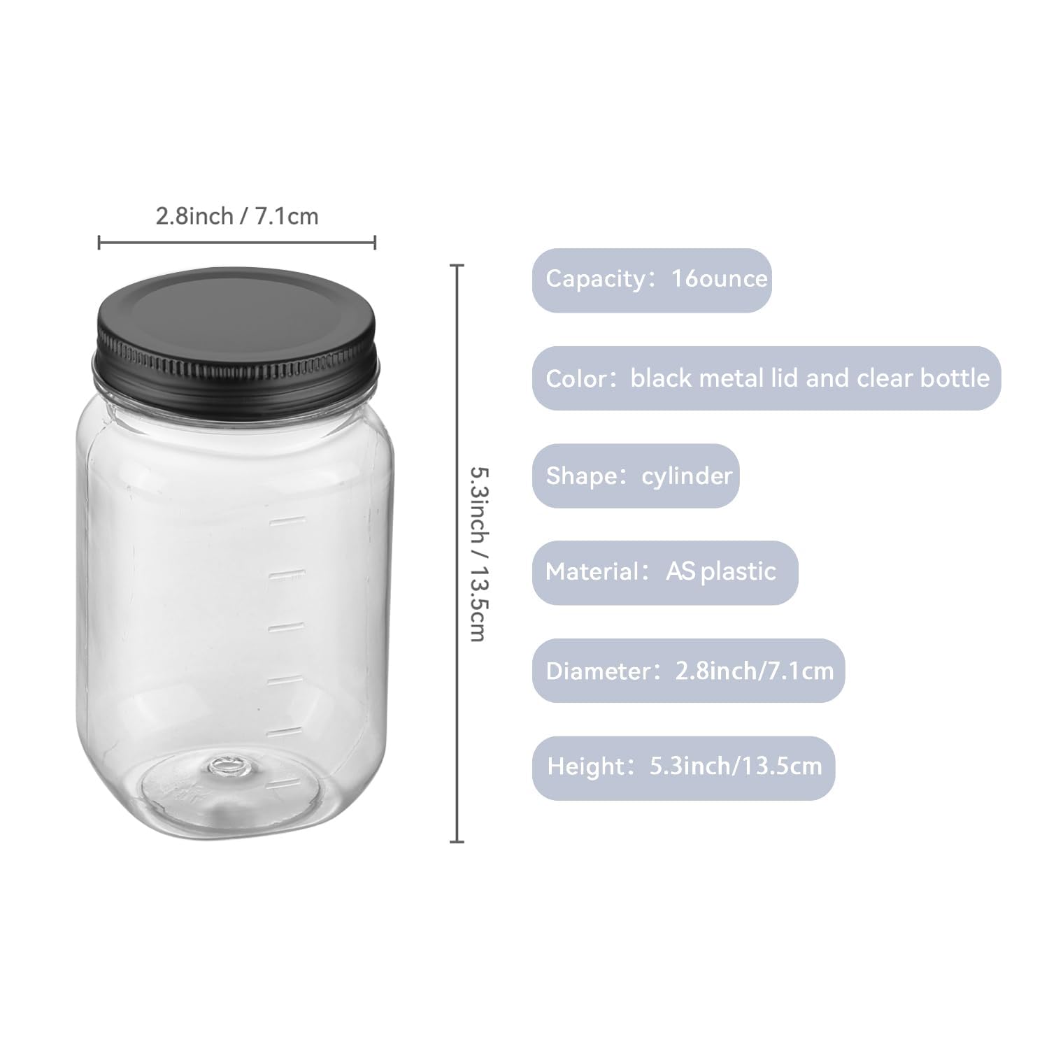 novelinks 16 oz clear plastic jar with lid top view for easy stacking