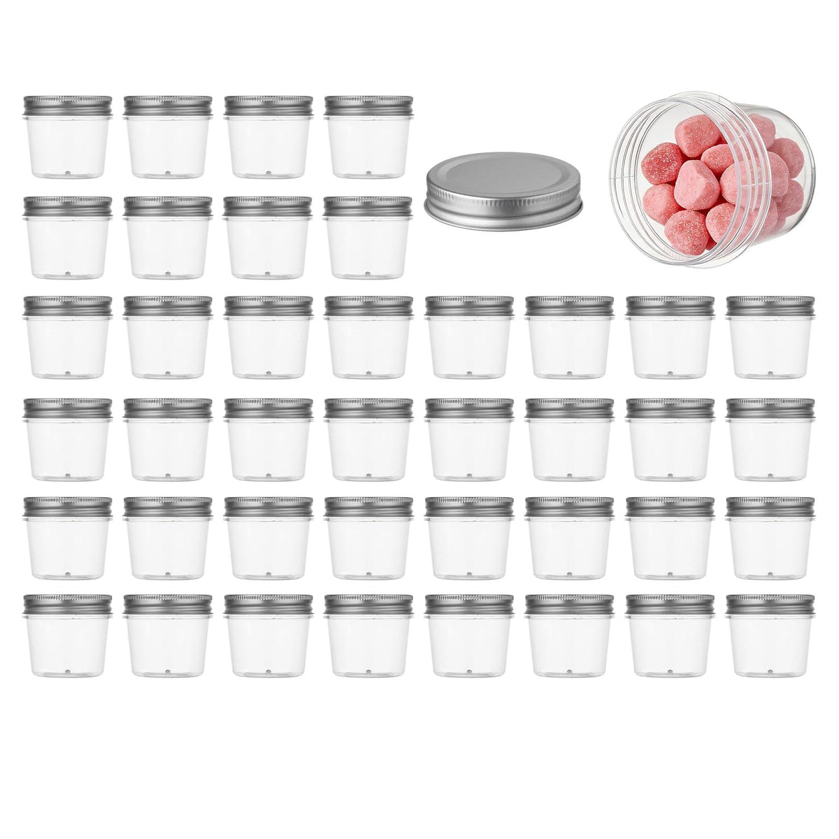 Novelinks 4 oz clear jar with silver lid, ideal for pantry organization and airtight storage.
