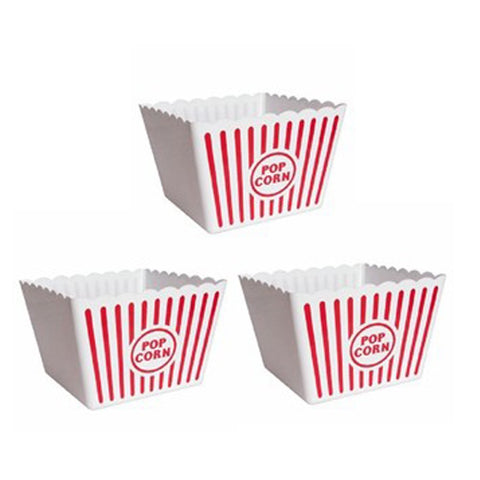 Novelty Place popcorn container side view highlighting red and white stripes for snack service.