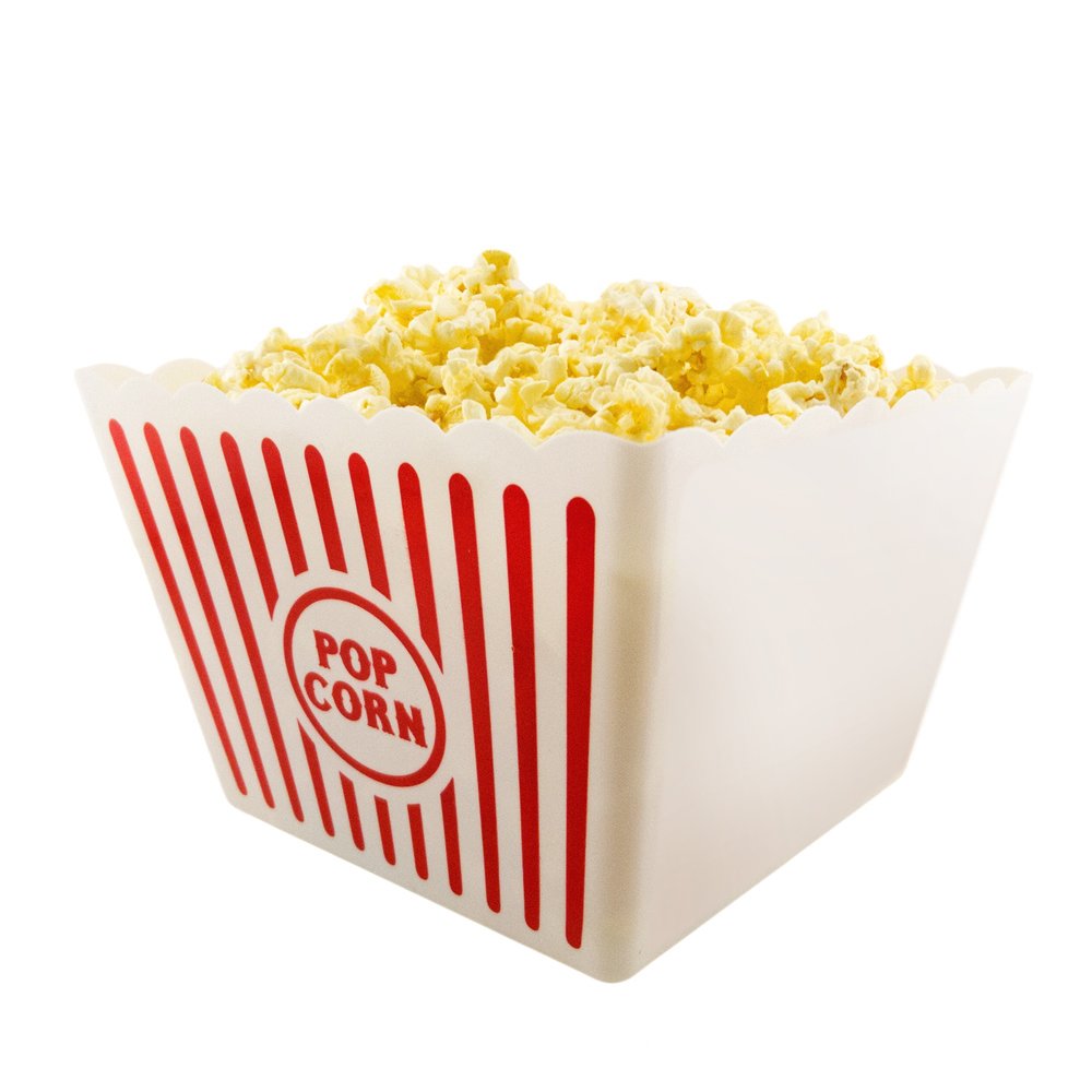 Novelty Place red and white striped popcorn container top view for retro movie nights.