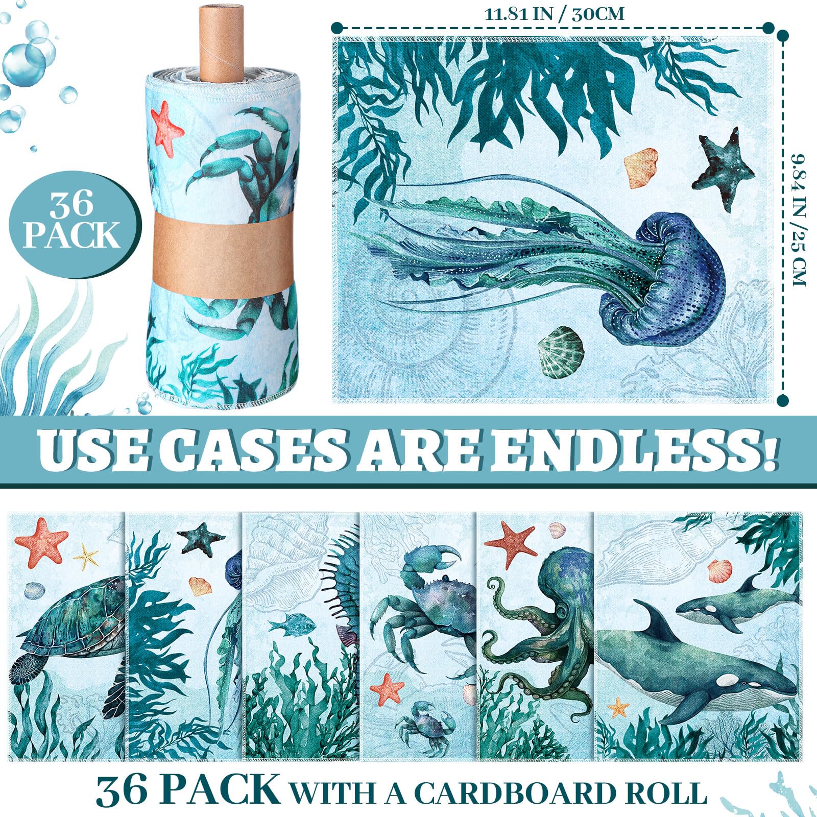 Noveread sea animals patterned designs add color to kitchen towels.