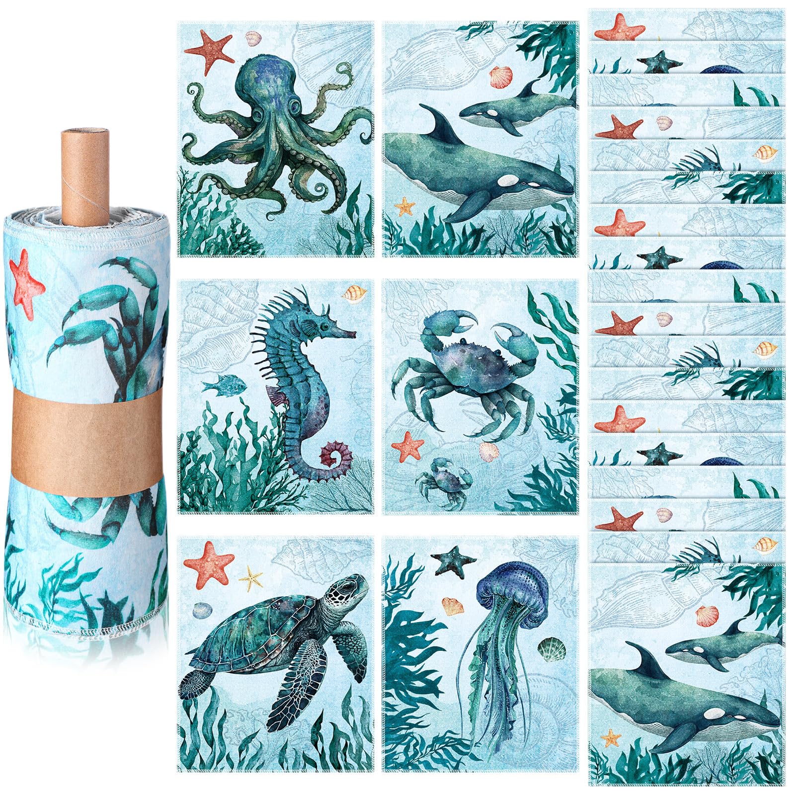 Noveread sea animals soft cotton towels shown up close for gentle cleanup.