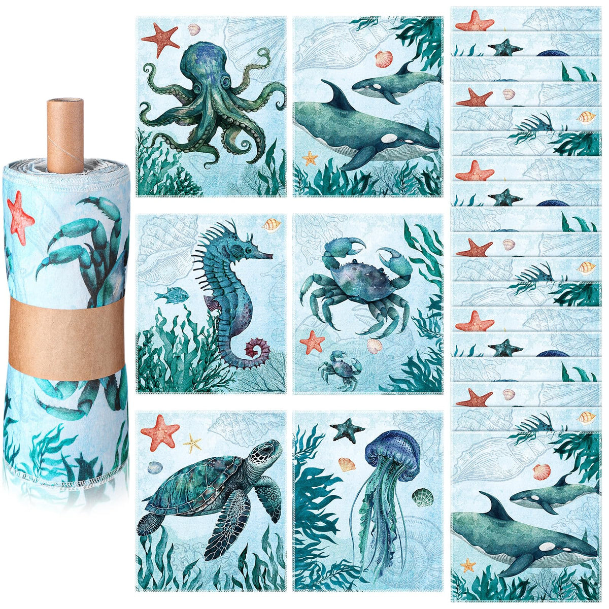 Noveread sea animals soft cotton towels shown up close for gentle cleanup.