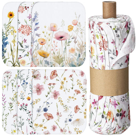 Noveread wildflowers 36-pack towels rolled on a tube, ideal for bulk kitchen prep.