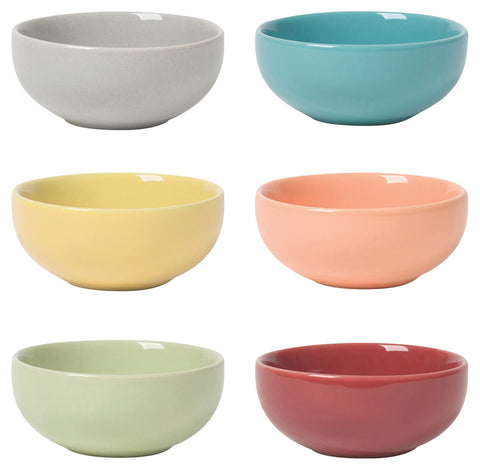 Now Designs Canyon pinch bowls, color-coordinated set for organized ingredient prep.