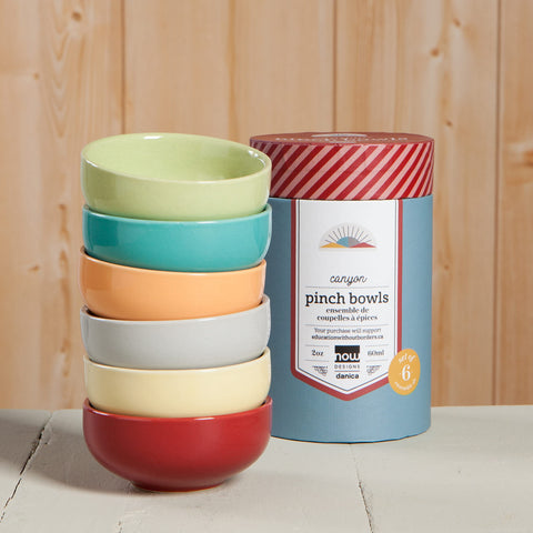 Now Designs Canyon pinch bowls stacked neatly for space-saving storage.