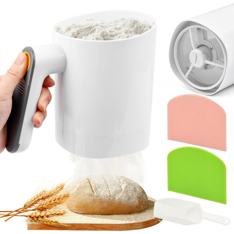 NOWHYX electric flour sifter in white with quick one-handed operation for baking prep.