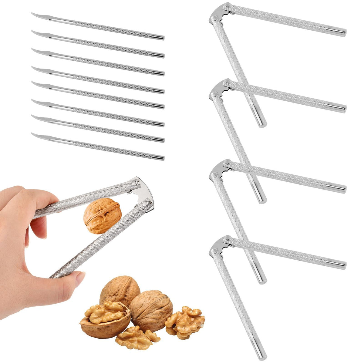 NOWHYX nutcracker set front view in stainless steel, durable for long-term kitchen use.