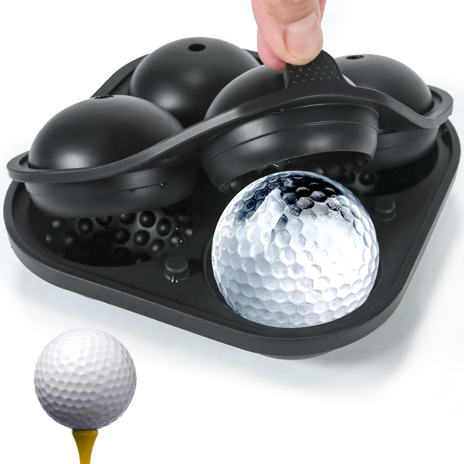 NowMaithis golf-ball ice mold shows four large spheres for premium cocktails, slow dilution.