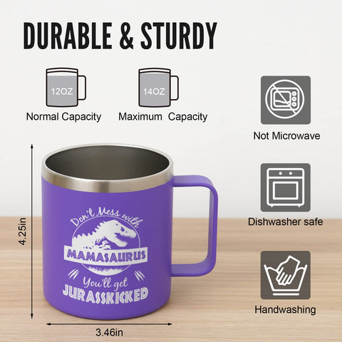 NOWWISH Mamasaurus mug with leak-proof lid prevents spills during travel