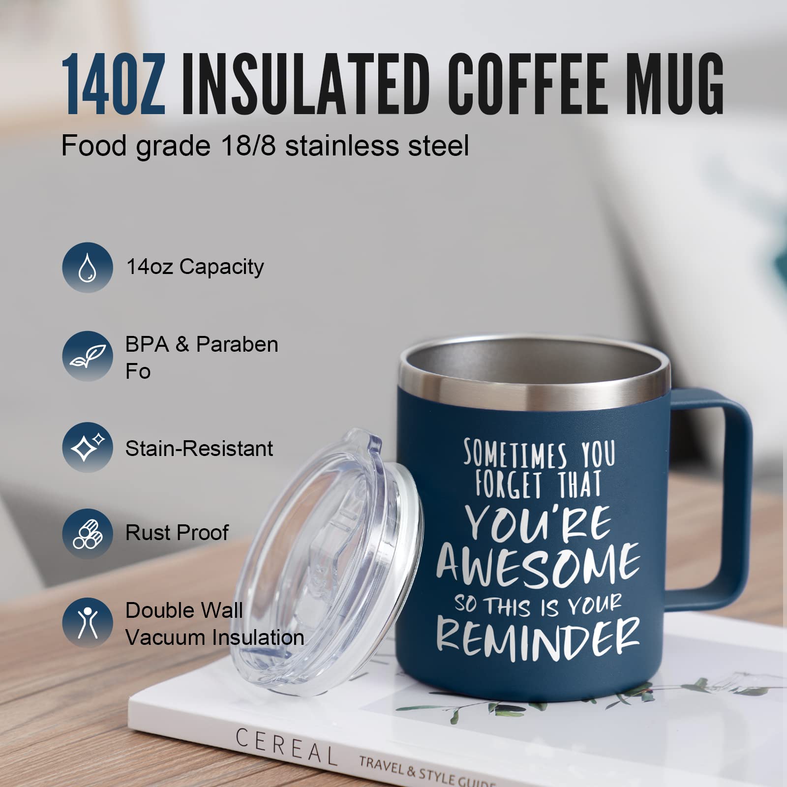 NOWWISH stainless steel 14oz mug ready for hot coffee or iced beverages