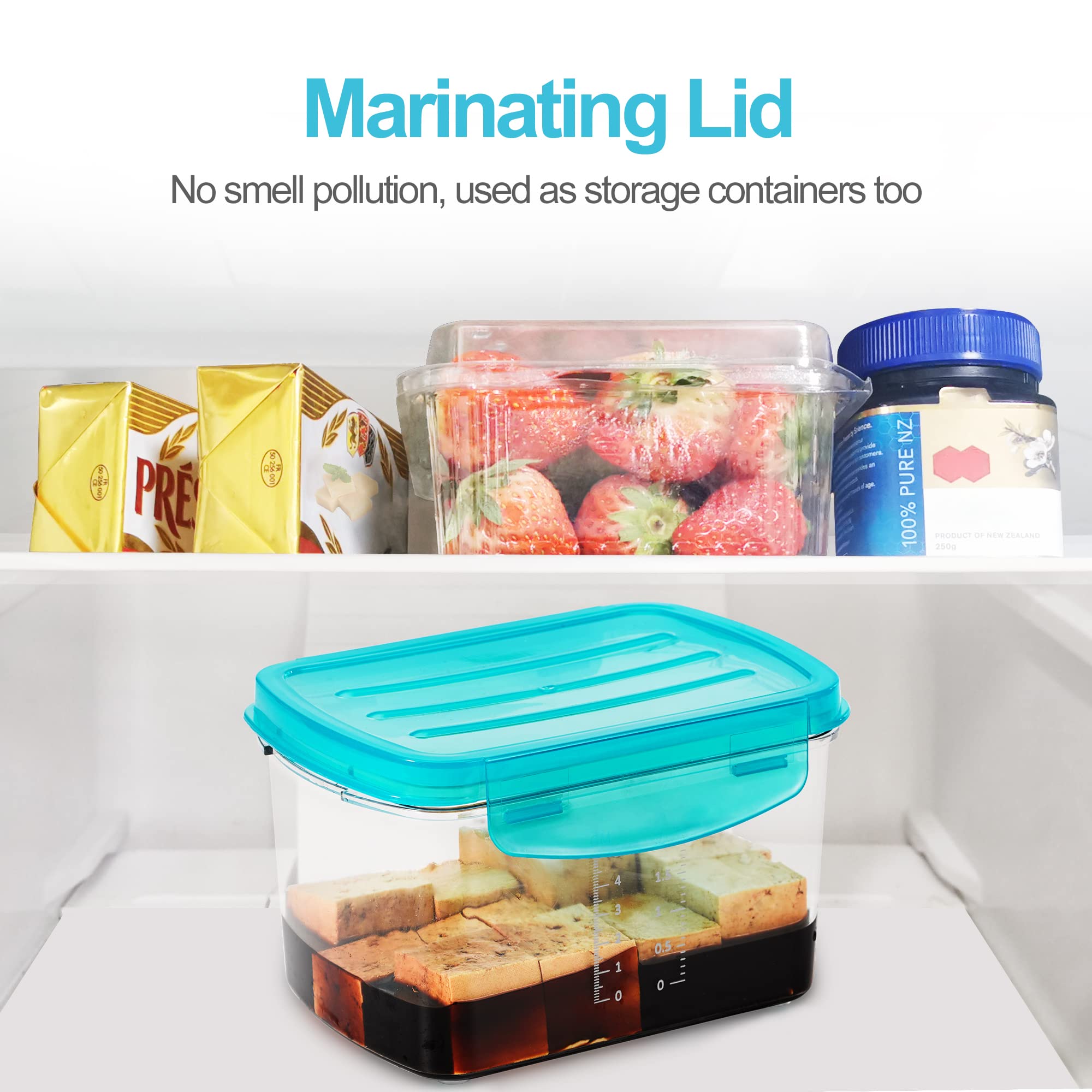 NOYA marinating lid isolates tofu from smells during fridge marinating.