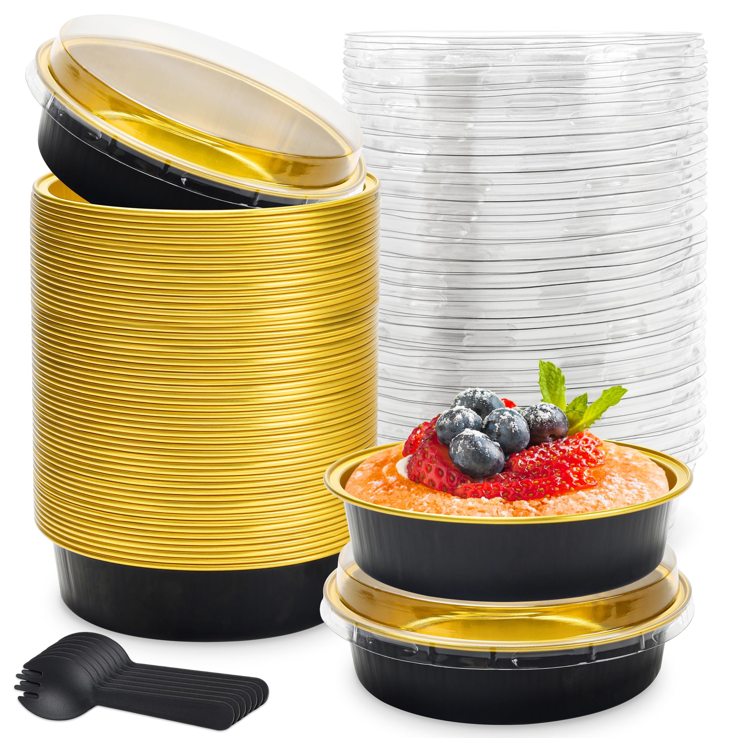 NPLUX 8oz mini cake pans with lids, closeup for easy oven-to-table baking