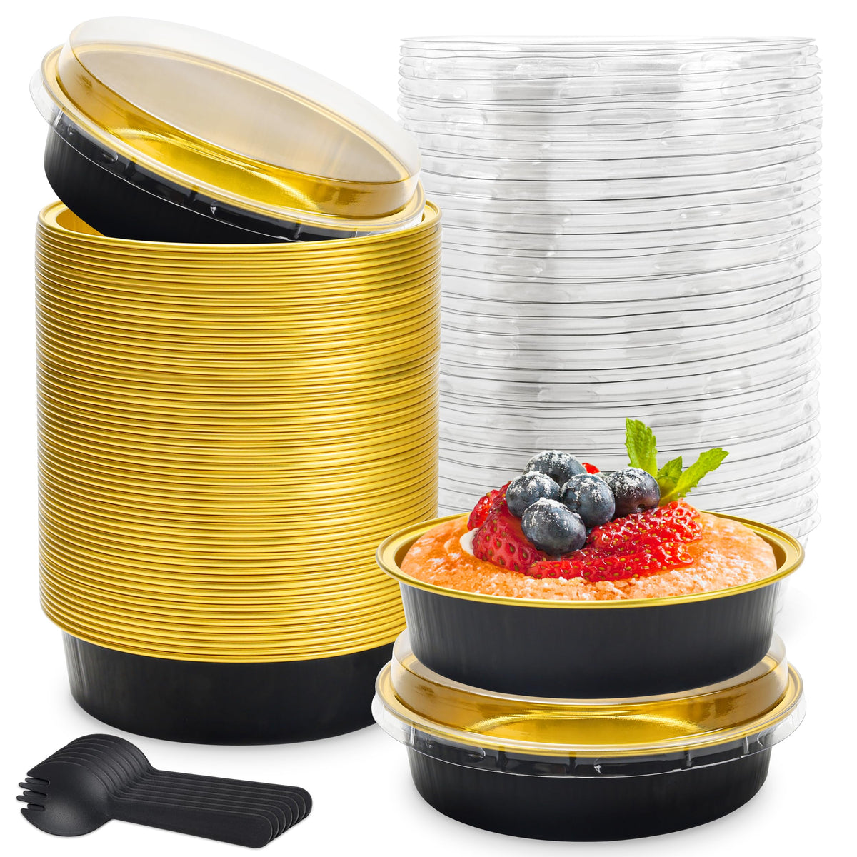 NPLUX 8oz mini cake pans with lids, closeup for easy oven-to-table baking