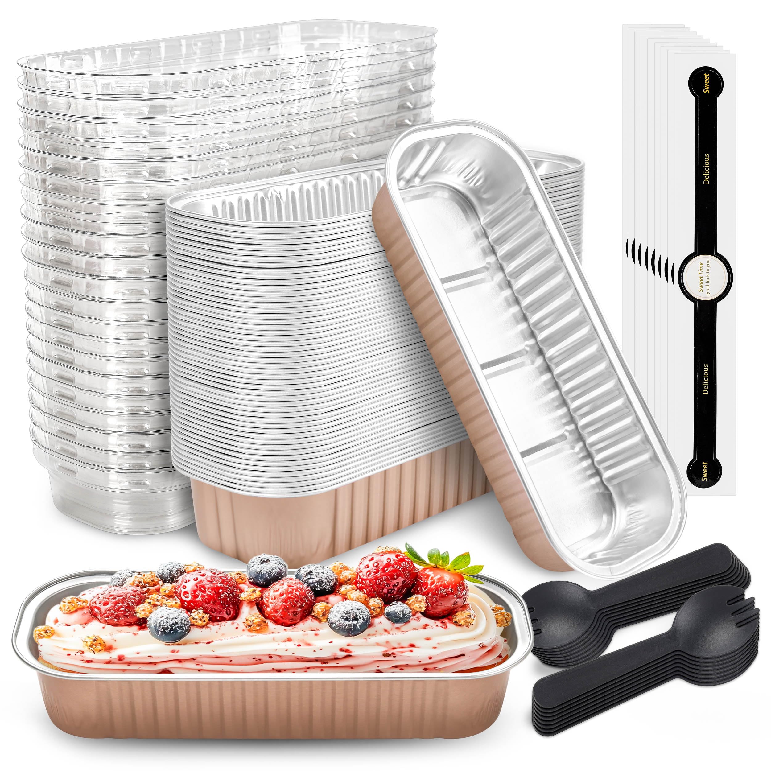 NPLUX mini loaf pans with lids, champagne color, ideal for tidy individual servings.