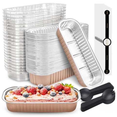 NPLUX mini loaf pans with lids, champagne color, ideal for tidy individual servings.