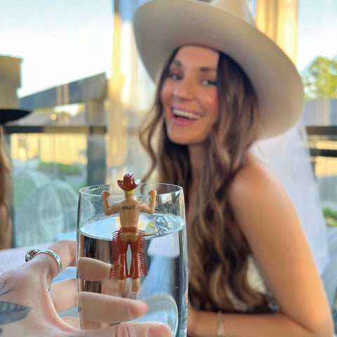 NPW Drinking Buddies Billy cowboy glass marker marks drinks while sparking conversation.