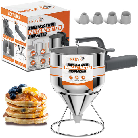 NSDXK 40oz batter dispenser with stand offers precise pours for uniform pastries.