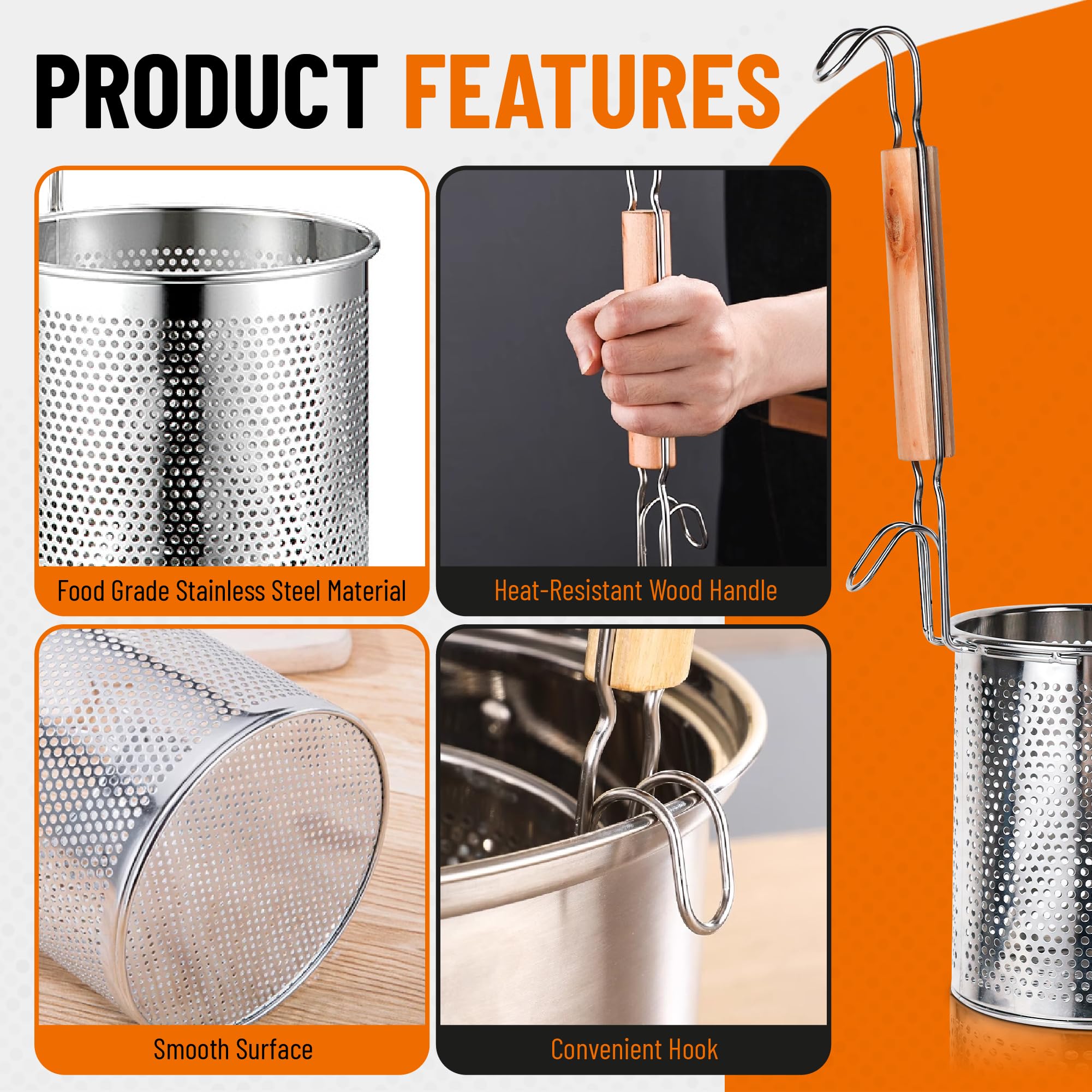 NSDXK pasta basket with hook design for hands-free draining and easy storage