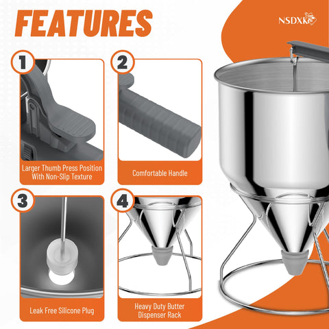 NSDXK silicone nozzles provide versatile flow for different batter textures.