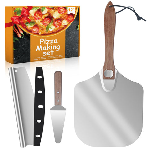 Nsoyos aluminum pizza peel with foldable wooden handle ready for safe transfers and compact storage