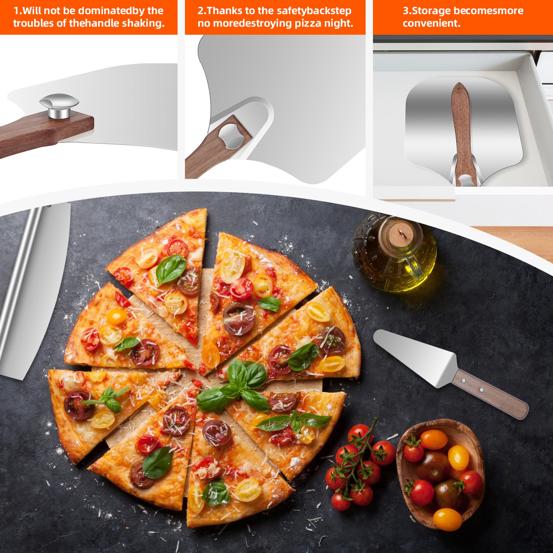 Nsoyos pizza server helps transfer slices from peel to plate