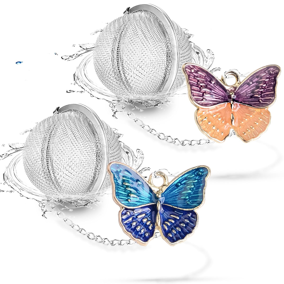 NSTaygate tea infuser with dual butterfly pendants for flavorful loose leaf tea.