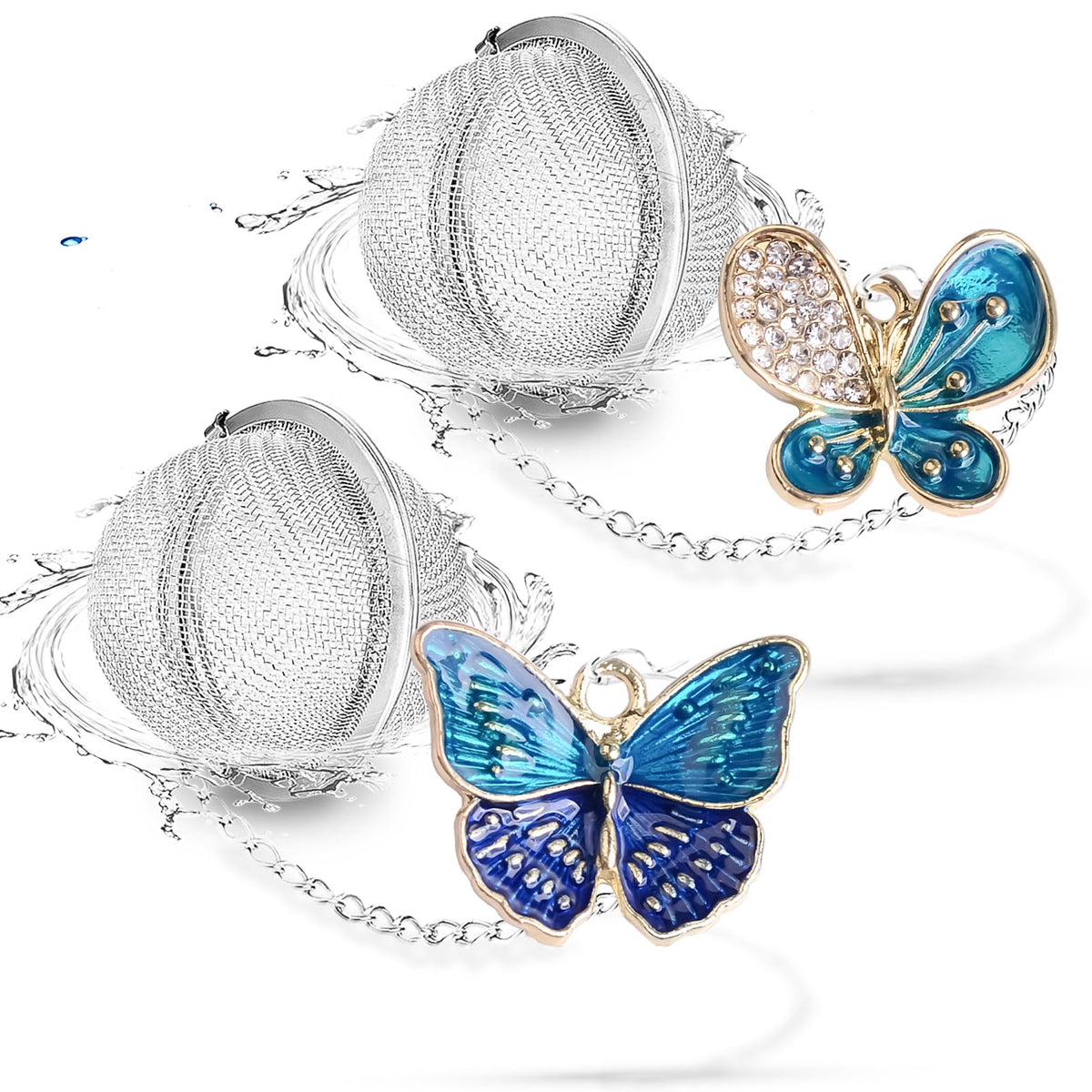 NSTaygate tea infuser butterfly pendant closeup, stylishly elevating loose tea brewing.