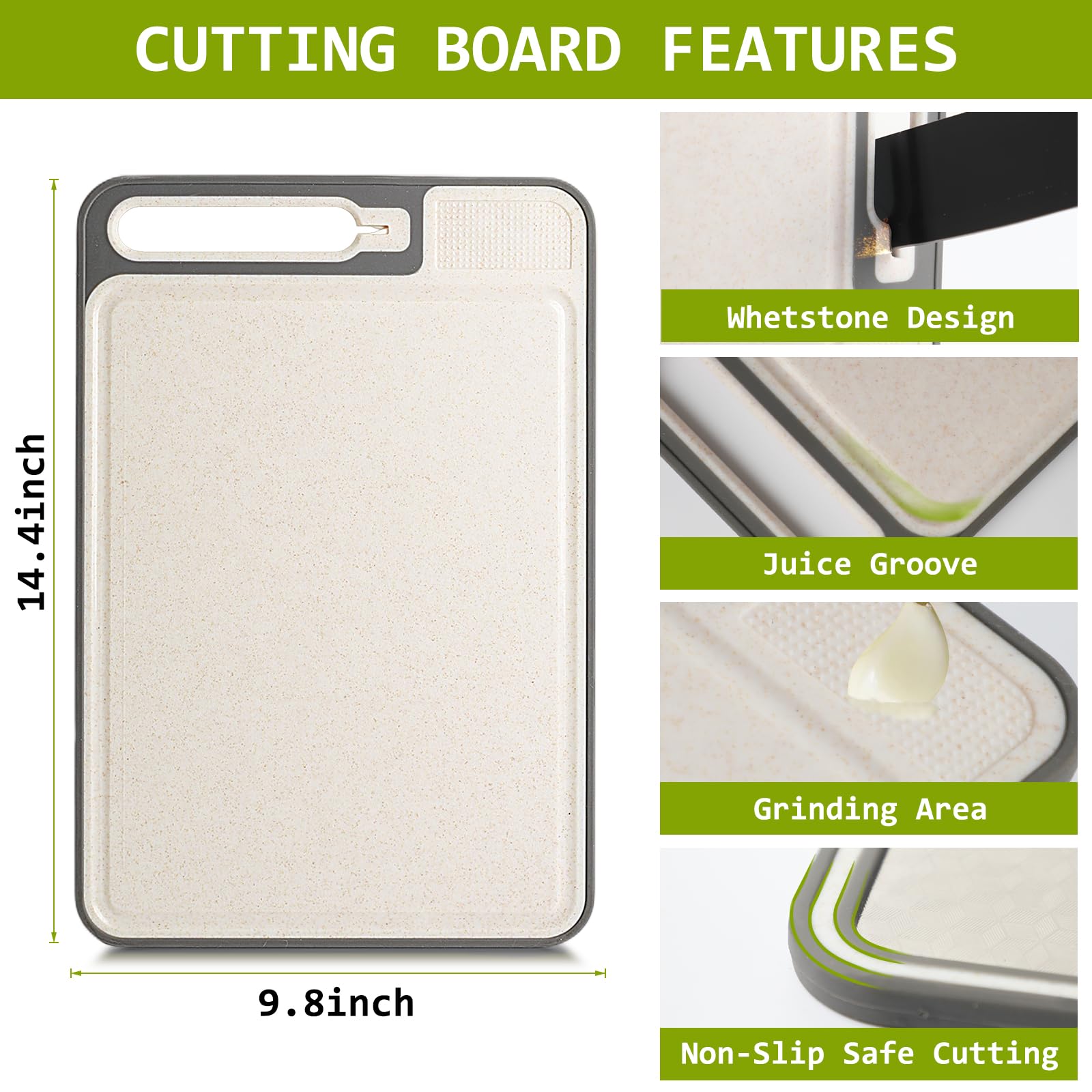 NTIERA juice groove on the cutting board channels liquids away from work area.