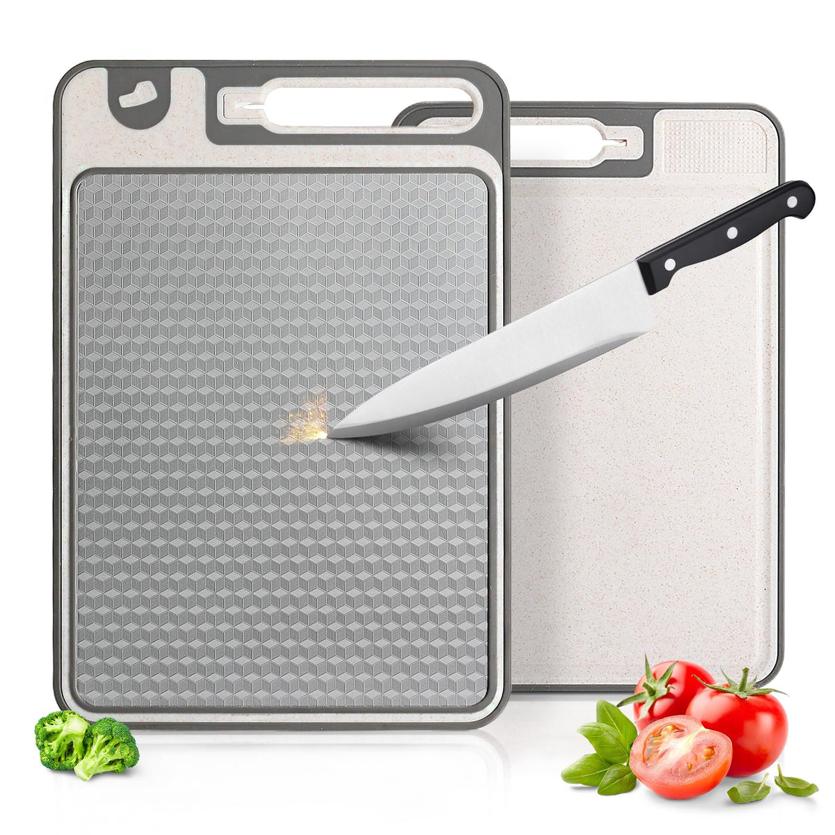 NTIERA 3-in-1 cutting board with scratch-resistant grid for knife longevity.