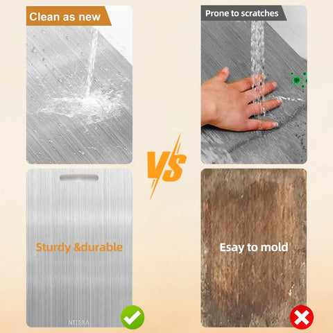 NTIERA titanium cutting board double-sided in the kitchen for versatile prep.