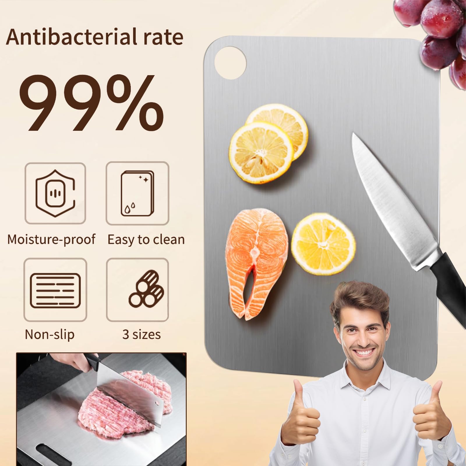 NTIERA titanium cutting board XL double-sided design for versatile prep tasks.