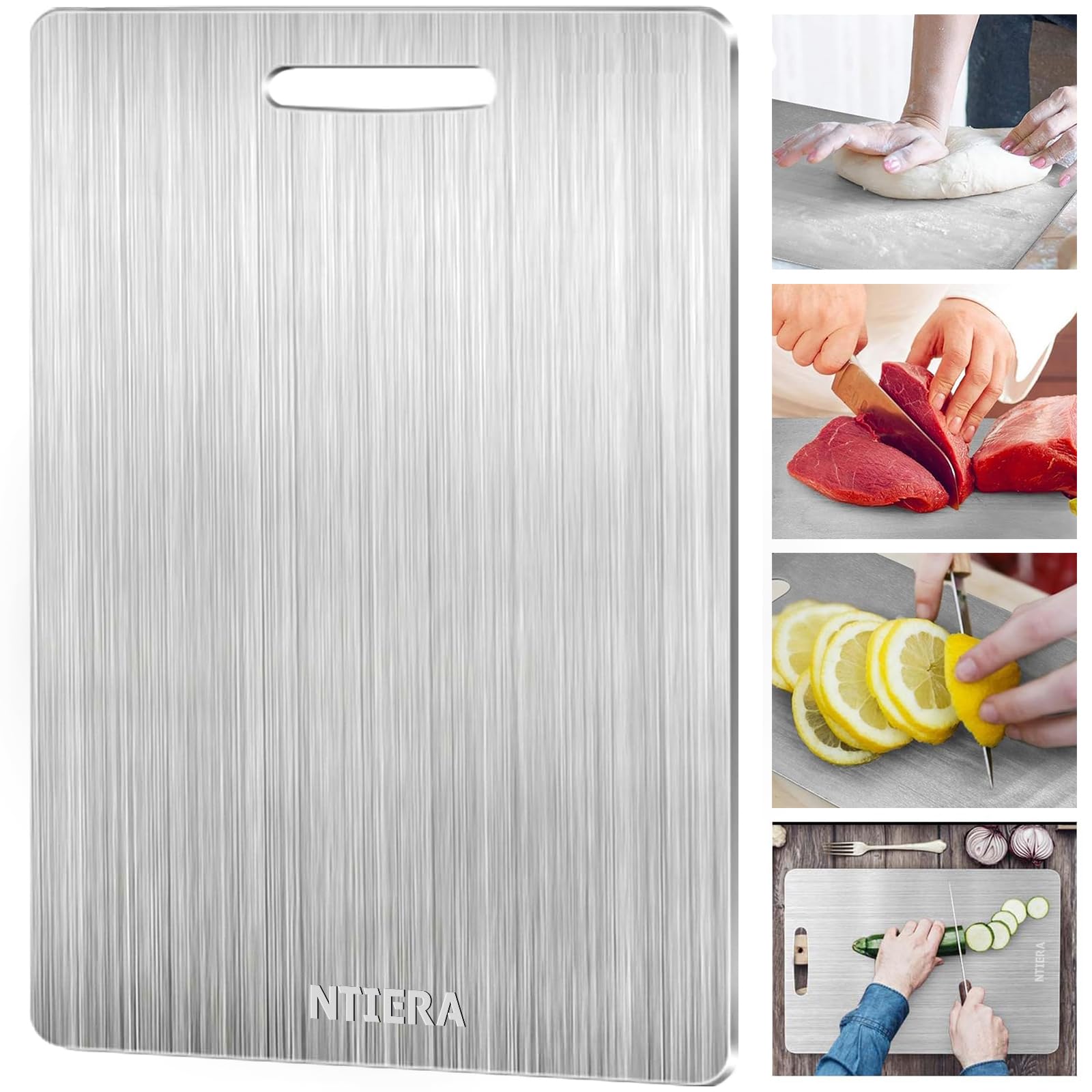 NTIERA titanium cutting board XL smooth nonporous surface ideal for quick cleanup.