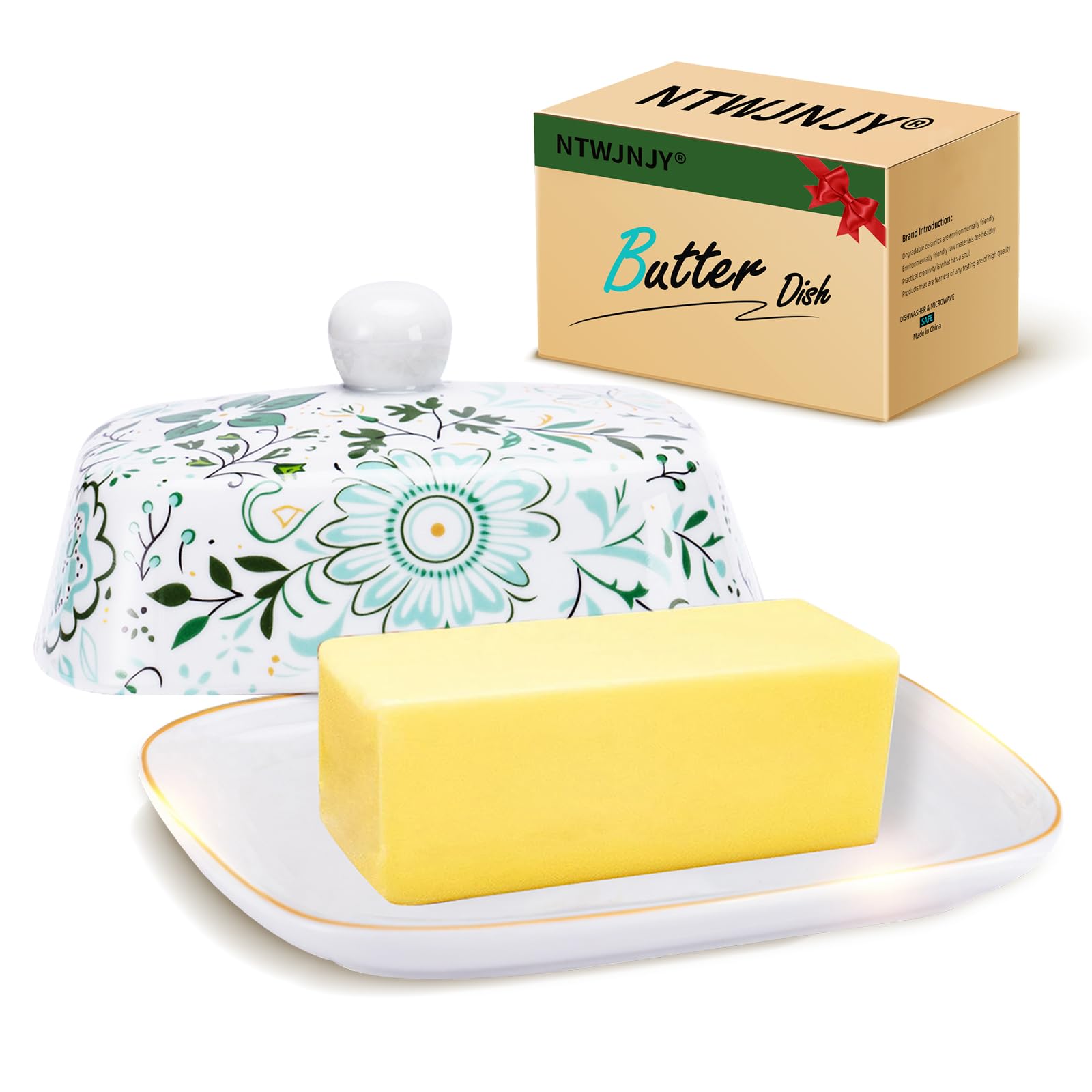 NTWJNJY butter dish with lid and knob for elegant countertop serving