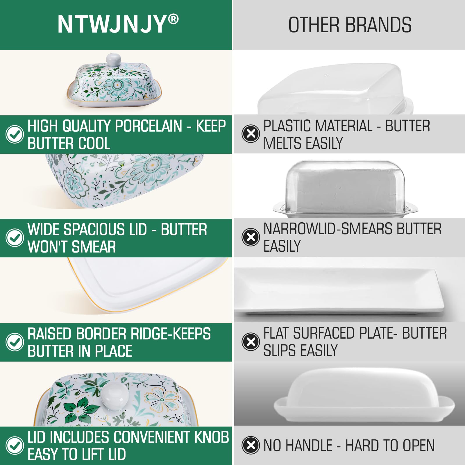 NTWJNJY ceramic butter dish on a sleek kitchen counter