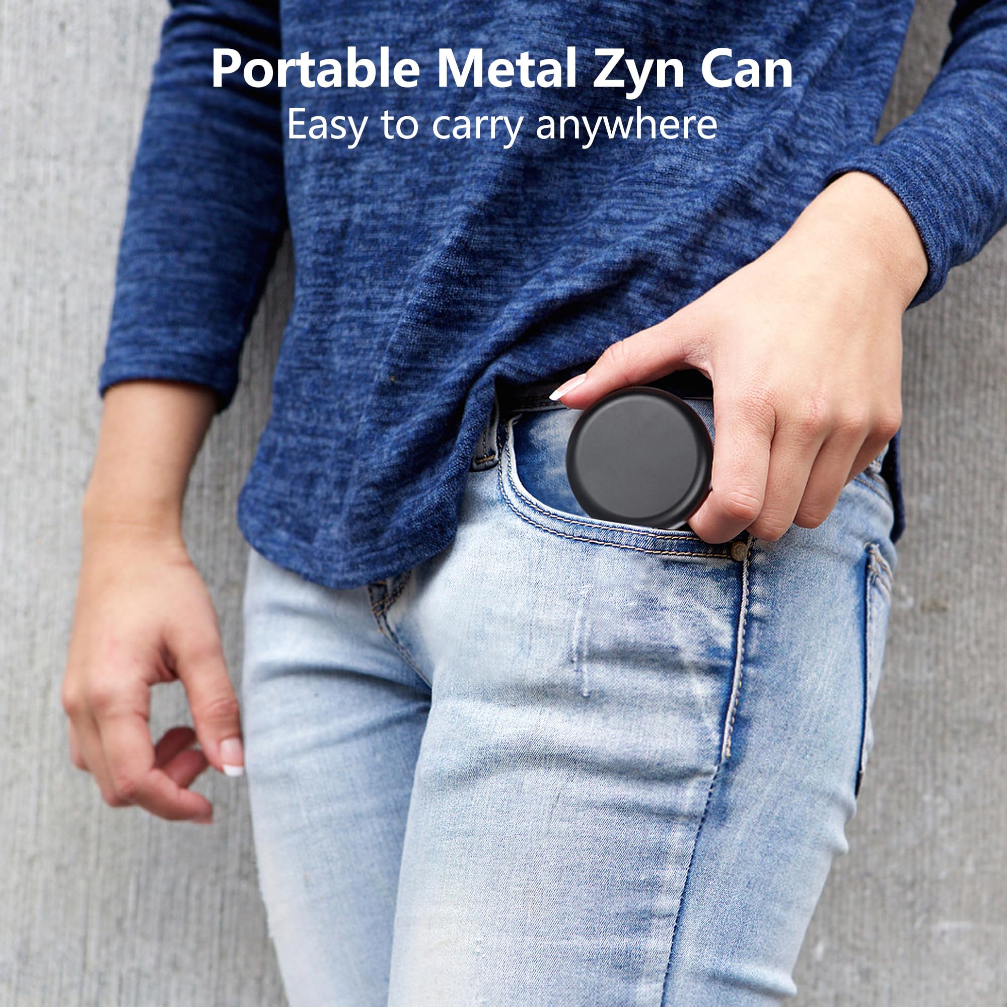 NuBonsey Zyn metal container fits slim pockets for discreet portability.