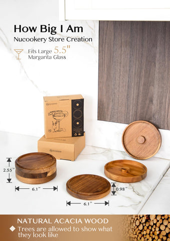 Nucookery acacia wood salt-sugar rimmer highlighting natural grain and sturdy storage.