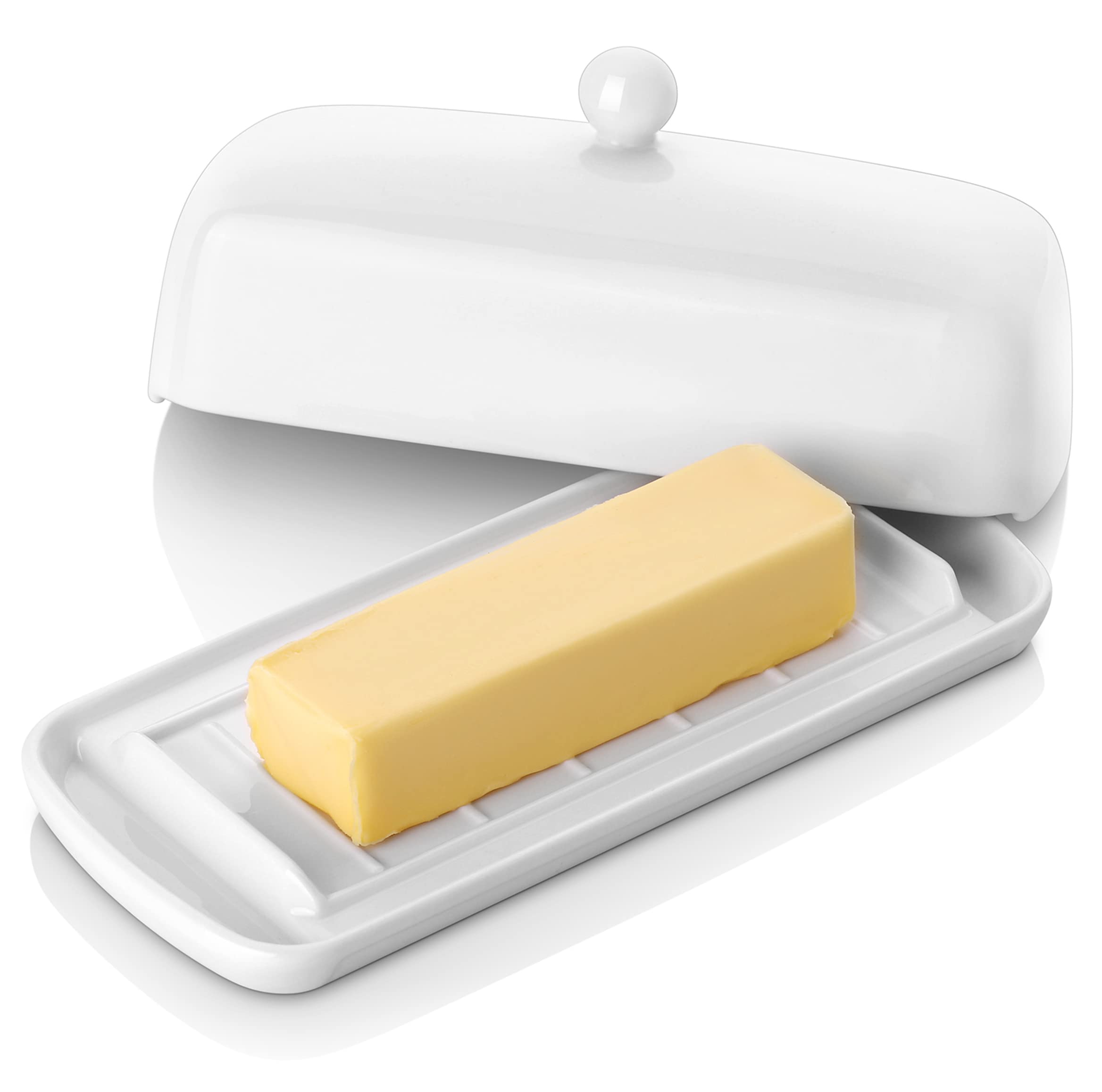 Nucookery porcelain butter dish with lid keeps butter fresh on the counter
