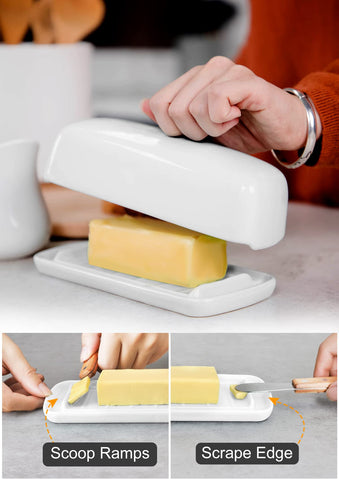 Nucookery butter dish serves as knife-scrape plate for quick clean