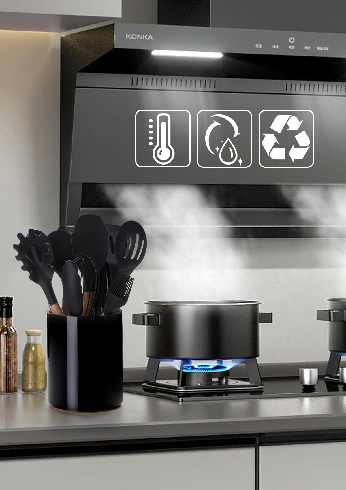 Nucookery 6.4 inch capacity keeps main utensils within reach on the counter.