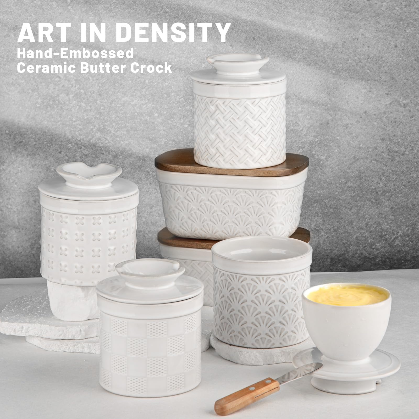 Gift-ready butter crock for housewarmings and kitchen upgrades.