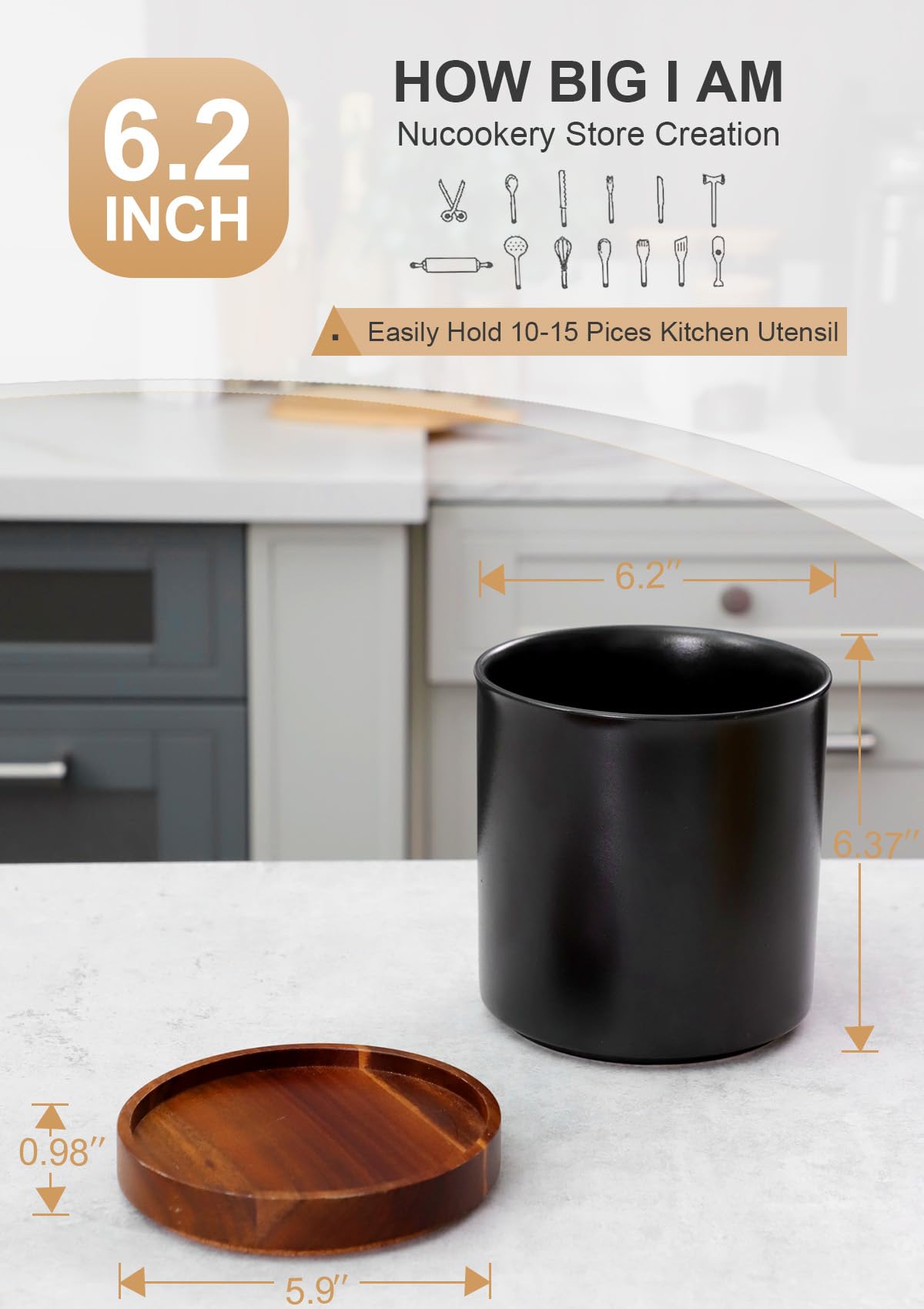 Nucookery rotating crock side profile highlighting ceramic body and stability.