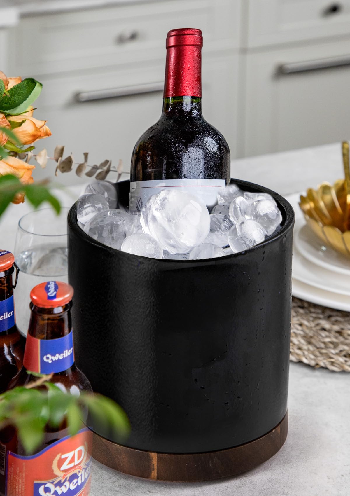 Nucookery stone black finish complements farmhouse-style kitchens.